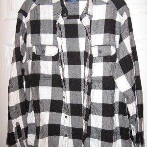 George Flannel Button-Down Black White Gray Checkerboard Shirt Men's XL
